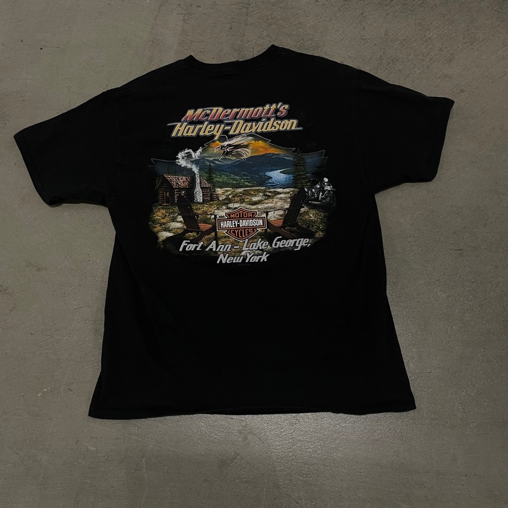 Harley Davidson Willie G Skull T-Shirt McDermott's Lake George‎ NY Black Large